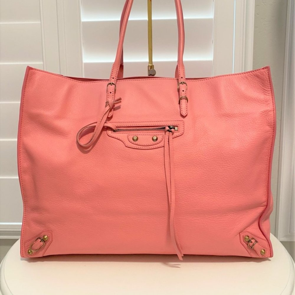 BALENCIAGA Veau Papier A4 Zip Around Tote Hortensia pink
